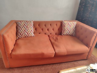 3Seater coach with 2 pillows at 18K, TV stand 4K, MOKO Carpet 5K. All used but in good condition.